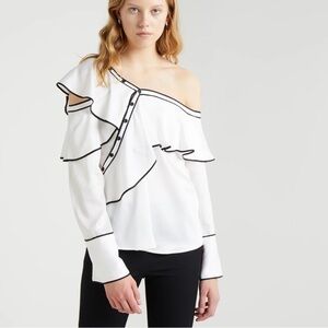 DKNY White Blouse with Black Accents